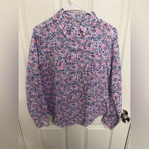 Lily Pulitzer Sea View Linen Floral Button Down Shirt